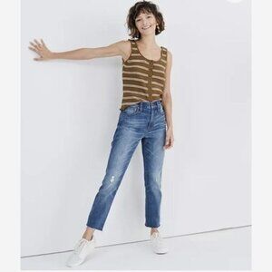 Madewell The High-Rise Slim Crop Boy jean Denim Sz 27 Raw Hem Distressed Dover